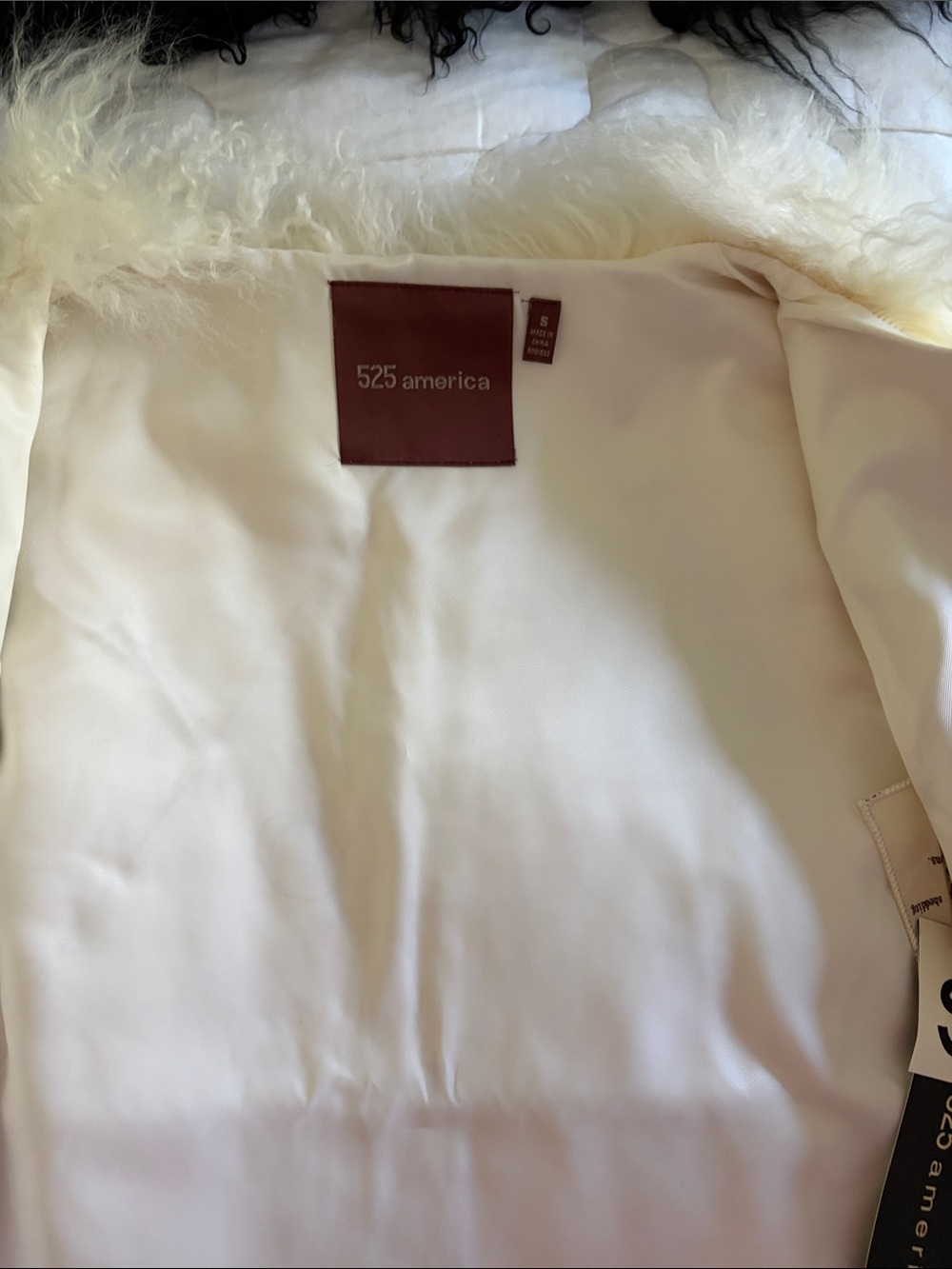 525 America Cream Faux Fur-Trim Coat Lined Interior